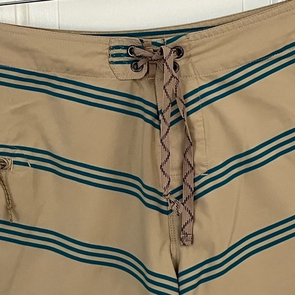Patagonia Swim Trunks Board Shorts Tan Aqua Stripes Zipper Pocket Men’s 32 - Picture 2 of 10